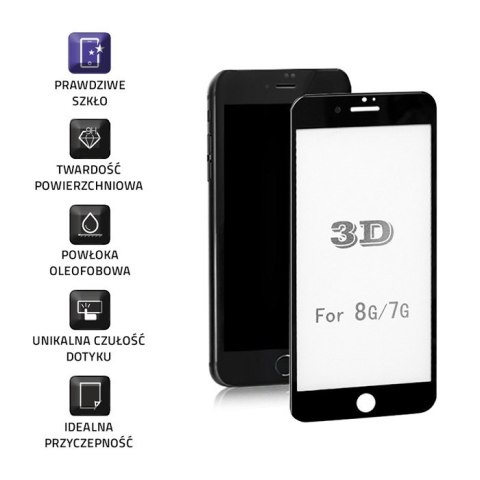 Qoltec Hartowane szkło ochronne PREMIUM do iPhone 7 | CZARNE | 3D