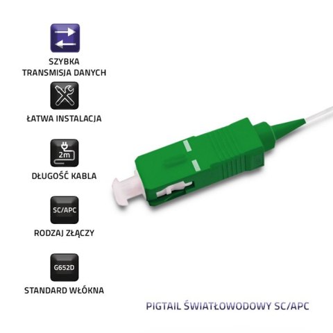 Qoltec Pigtail światłowodowy SC/APC | Singlemode | 9/125 | G652D | 2m