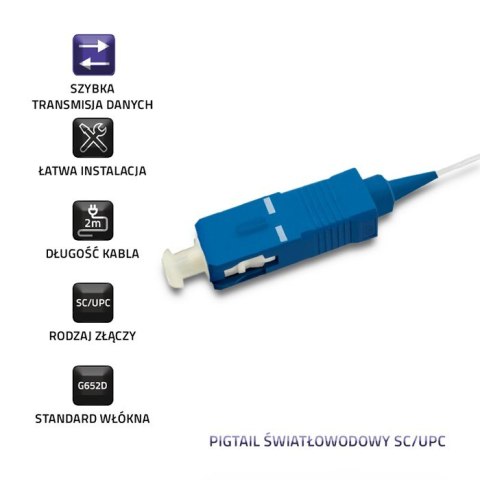 Qoltec Pigtail światłowodowy SC/UPC | Singlemode | 9/125 | G652D | 2m