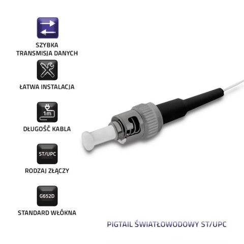 Qoltec Pigtail światłowodowy ST/UPC | Singlemode | 9/125 | G652D | 1m