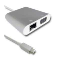 Adapter USB 3.1 typ C męski | VGA żeński + USB 3.0 A żeński + RJ45 żeński (1Gb/s) + PD