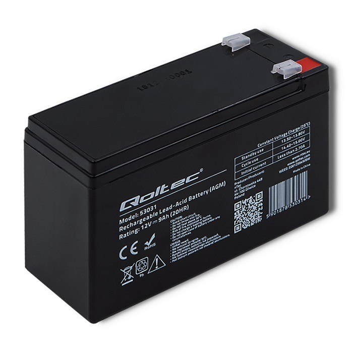 Qoltec Akumulator AGM | 12V | 9Ah | max 135A