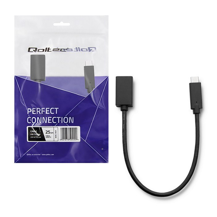 Qoltec Kabel USB 3.1 typ C męski | USB 2.0 typ A żeński | 0.25m