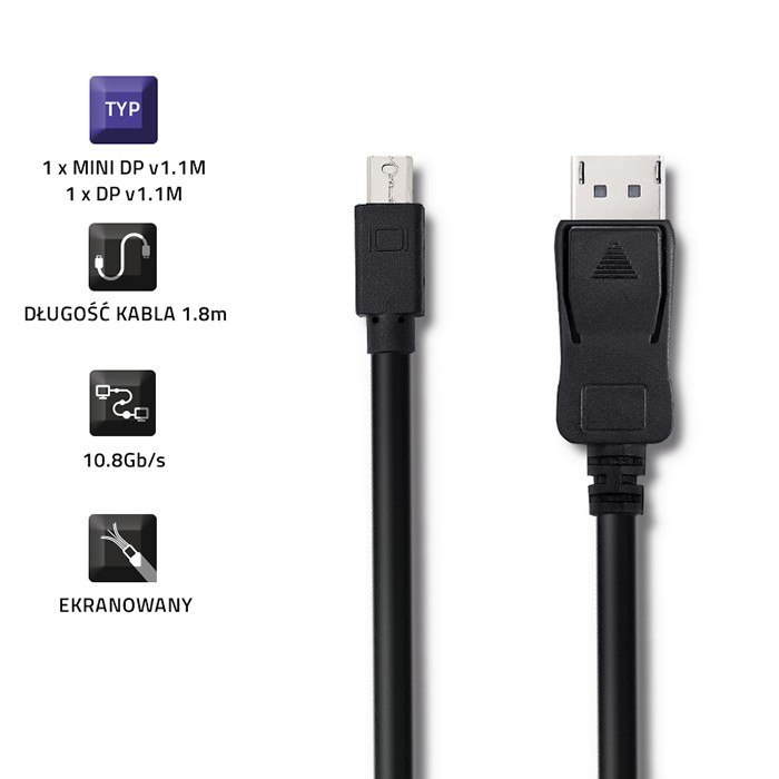 Qoltec Mini DisplayPort v1.1 męski | DisplayPort v1.1 męski | 4K | 1.8m