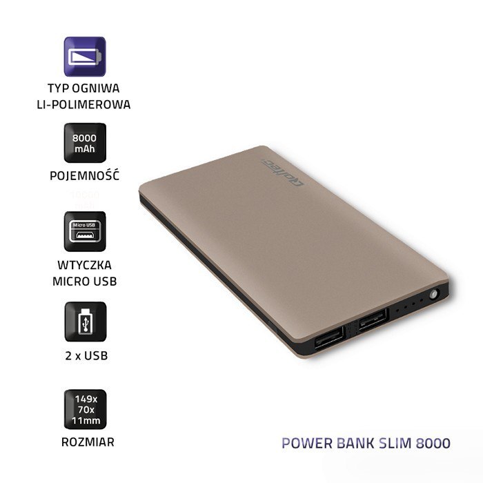 Qoltec Power Bank Slim 8000 | Li-polimerowa | miedziany