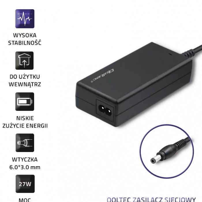 Qoltec Zasilacz desktopowy 27W | 12V | 2.25A | 6.0*3.0 | +kabel zasilający