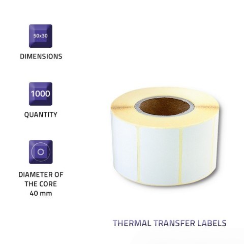 Qoltec Etykiety termotransferowe 50 x 30 | 1000 etykiet