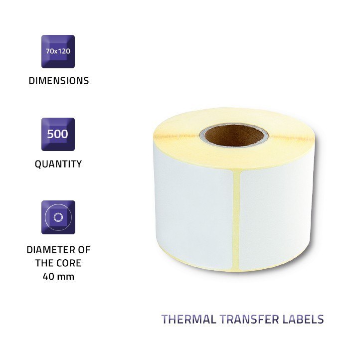 Qoltec Etykiety termotransferowe 70 x 120 | 500 etykiet