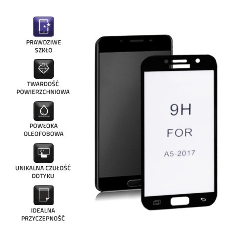 Qoltec Hartowane szkło ochronne PREMIUM do Samsung Galaxy A5 2017 | 5D | CZARNE | PEŁNE
