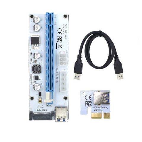Qoltec Riser PCi-E 1x - 16x | USB 3.0 | 008S | Uniwersalny | SATA, MOLEX, PCI-E