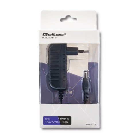 Qoltec Zasilacz wtyczkowy 18W | 9V | 2A | 5.5*2.5