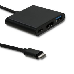 Qoltec Adapter USB 3.1 Typ C męski | HDMI A żeński + USB 3.0 typ A żeński + USB 3.1 Typ C PD | 0.2m | Czarny