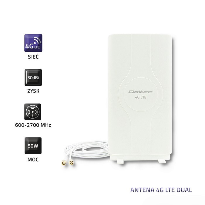 Qoltec Antena 4G LTE DUAL z podwójnym złączem SMA| 30dBi | Wewnętrzna