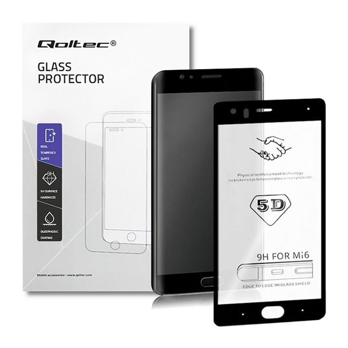 Qoltec Hartowane szkło ochronne PREMIUM do Xiaomi Mi6| 6D | Czarne | Pełne