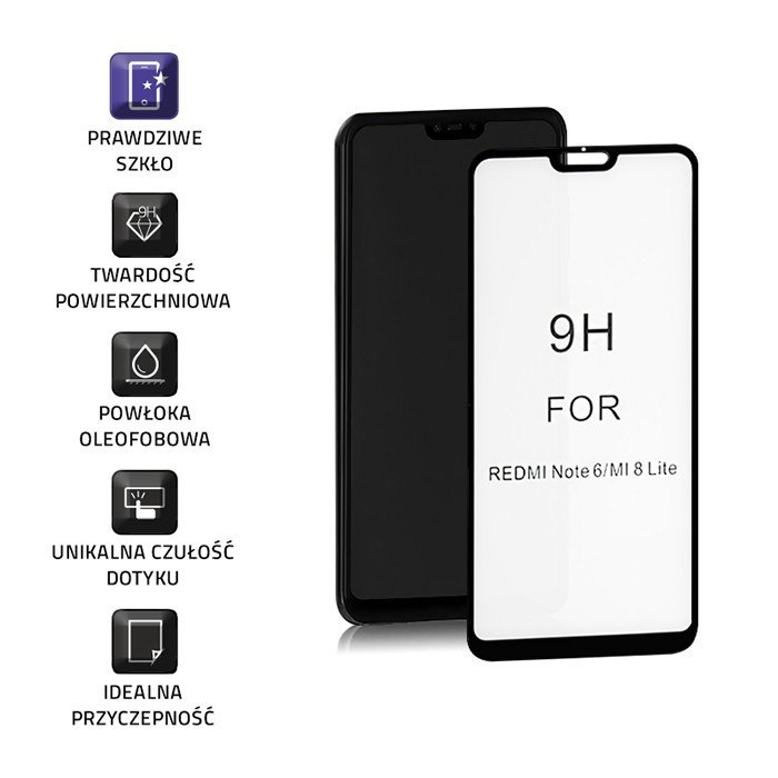 Qoltec Hartowane szkło ochronne PREMIUM do Xiaomi Mi8 Lite | 6D | Czarne | Pełne