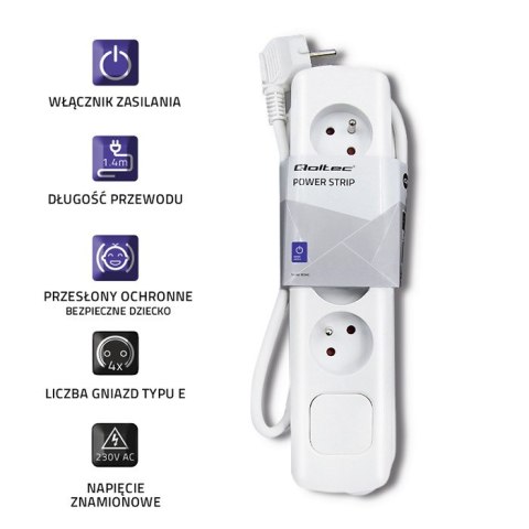 Qoltec Listwa zasilająca | 4 gniazda | 1.4m