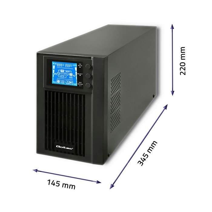 Qoltec Zasilacz awaryjny UPS | On-line | Pure Sine Wave | 1kVA | 800W | LCD | USB