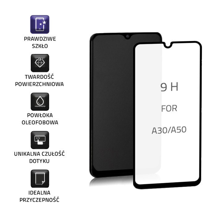 Qoltec Hartowane szkło ochronne PREMIUM do Samsung Galaxy A30s | 6D | Czarne | Pełne