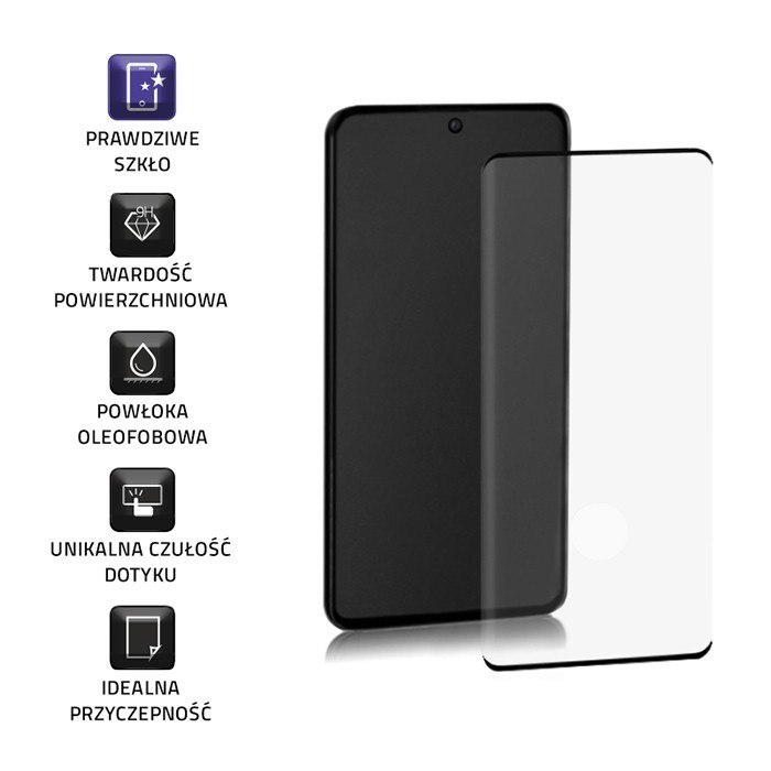 Qoltec Hartowane szkło ochronne PREMIUM do Samsung Galaxy S20+ | 3D | Czarne | Pełne