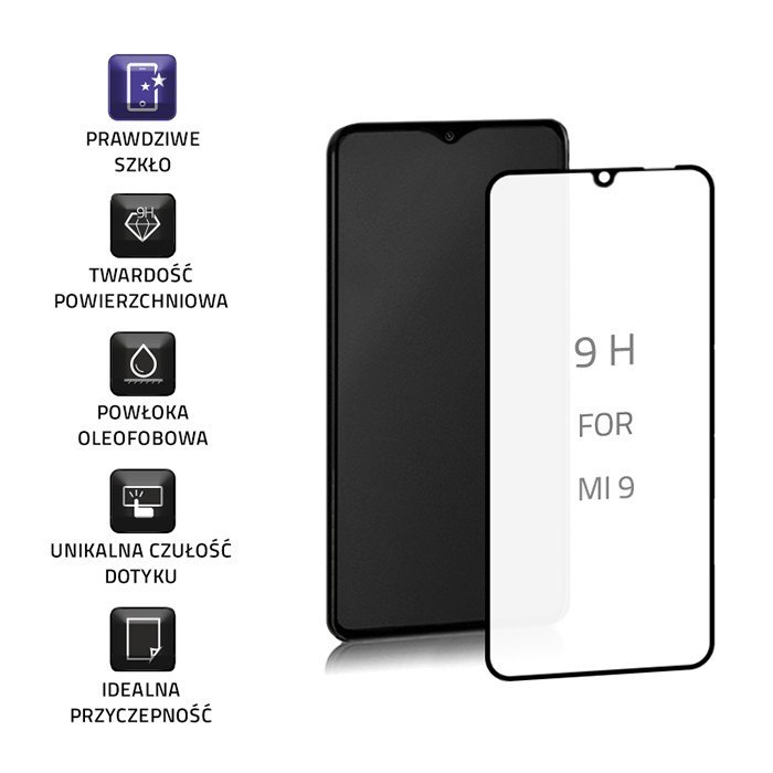 Qoltec Hartowane szkło ochronne PREMIUM do Xiaomi Mi 9 Lite | 6D | Czarne | Pełne