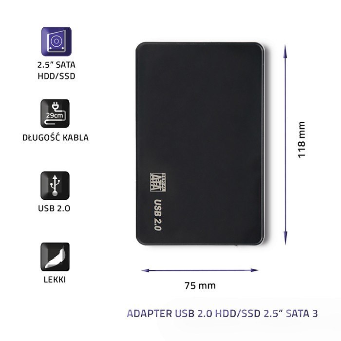 Qoltec Obudowa/kieszeń do dysków HDD/SSD 2.5" SATA3 | USB 2.0 | Czarny