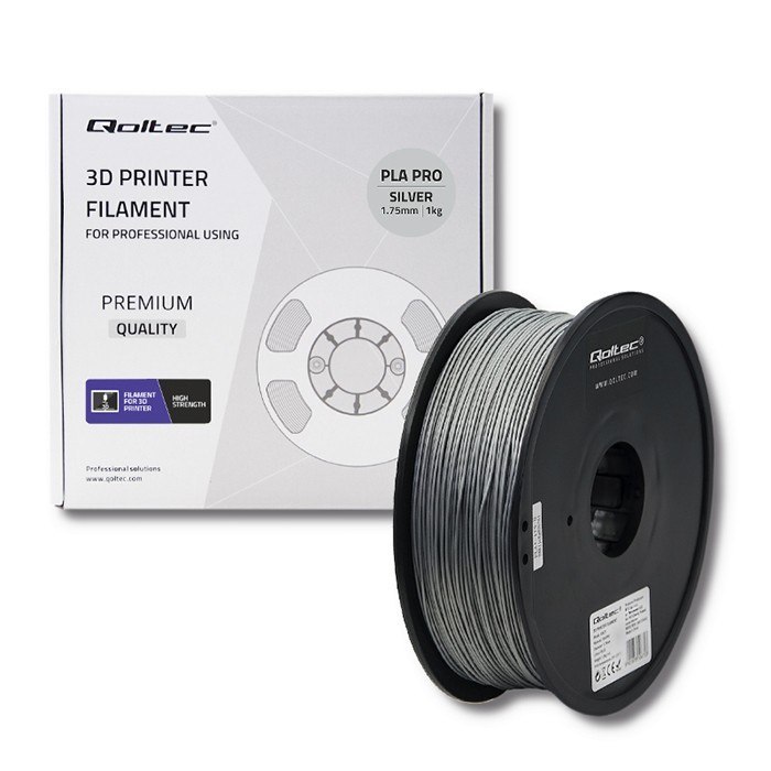 Qoltec Profesjonalny filament do druku 3D | PLA PRO | 1.75mm | 1kg | Silver
