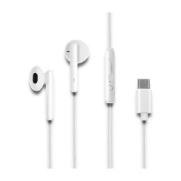 Qoltec Słuchawki douszne z mikrofonem | USB typ C | Białe