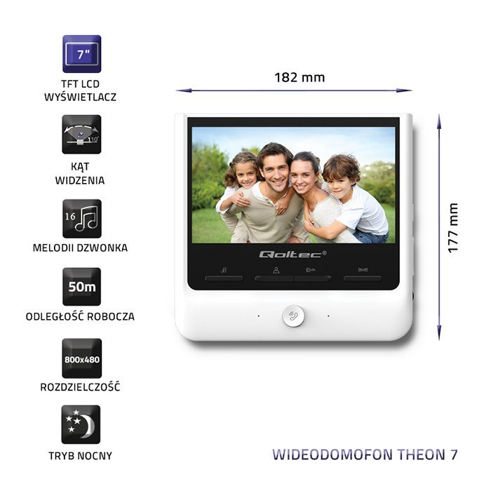 Qoltec Wideodomofon Theon 7 | TFT LCD 7" | Biały