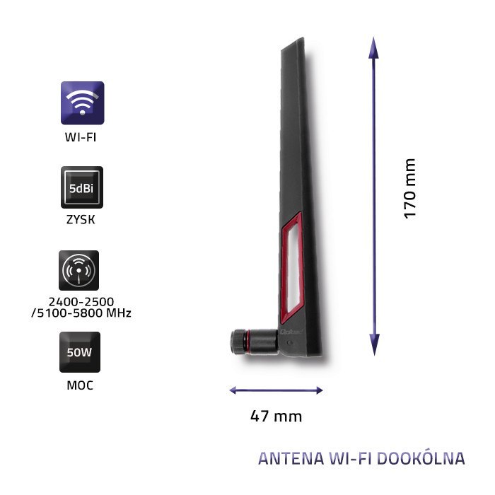 Qoltec Antena Wi-Fi 2.4/ 5GHz dookólna | 5dBi