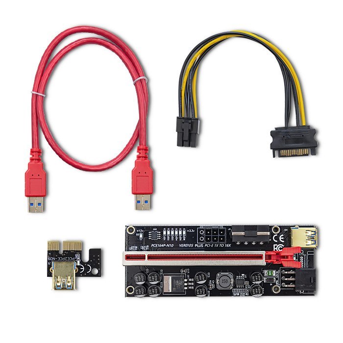 Qoltec Riser PCI-E 1x - 16x | USB 3.0 | ver. 010S | SATA/ PCI-E 6 pin