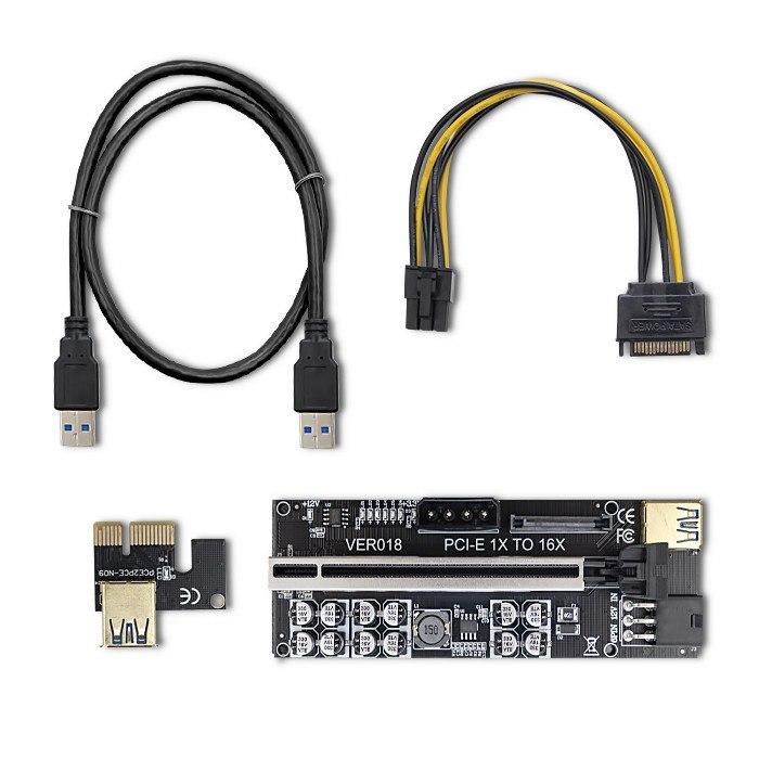 Qoltec Riser PCI-E 1x - 16x | USB 3.0 | ver. 018 | SATA/ PCI-E 6 pin