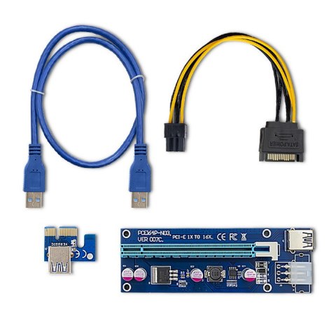 Qoltec Riser PCi-E 1x - 16x | USB 3.0 | SATA/ PCI-E 6pin