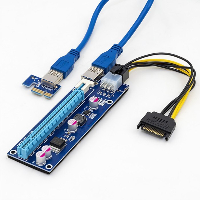 Qoltec Riser PCi-E 1x - 16x | USB 3.0 | SATA/ PCI-E 6pin