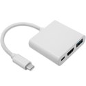 Qoltec Adapter USB 3.1 Typ C męski | HDMI A żeński + USB 3.0 A żeński + USB 3.1 Typ C PD | 0.2m | Biały