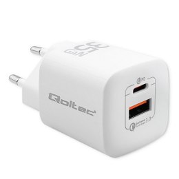 Qoltec Ładowarka sieciowa 35W GaN ULTRA | 5-20V | 2.25-3A | 1xUSB typ C PD | 1x USB | Biała