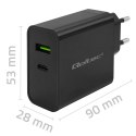 Qoltec Ładowarka Super Quick PD | 45W | 5-20V | 2.25-3A | 1xUSB typ C | 1xUSB A | Czarna