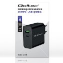 Qoltec Ładowarka Super Quick PD | 45W | 5-20V | 2.25-3A | 1xUSB typ C | 1xUSB A | Czarna