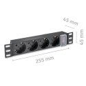 Qoltec Aluminiowa Listwa zasilająca PDU do RACK 10'' | 1U | 16A | 4xSCHUKO | 1.8m