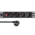 Qoltec Aluminiowa Listwa zasilająca PDU do RACK 10'' | 1U | 16A | 4xSCHUKO | 1.8m