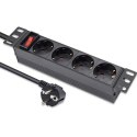 Qoltec Aluminiowa Listwa zasilająca PDU do RACK 10'' | 1U | 16A | 4xSCHUKO | 1.8m