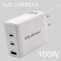 Qoltec Ładowarka sieciowa 100W GaN | 5-20V | 1.5-3A | 2 x USB-C PD | 1 x USB QC 3.0 | Biała