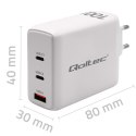 Qoltec Ładowarka sieciowa 100W GaN | 5-20V | 1.5-3A | 2 x USB-C PD | 1 x USB QC 3.0 | Biała