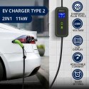 Qoltec Mobilna ładowarka do samochodu elektrycznego EV z regulacją 2w1 Typ2 | 11kW | CEE 5 PIN | LCD | 3 fazy | Przenośna |5m