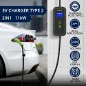 Qoltec Mobilna ładowarka do samochodu elektrycznego EV z regulacją 2w1 Typ2 | 11kW | CEE 5 PIN | Wi-fi| LCD | 3 fazy | Przenośna