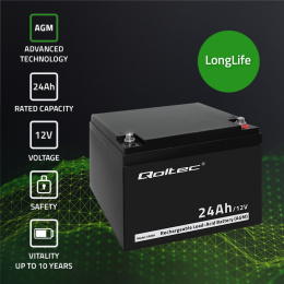 Qoltec Akumulator AGM | 12V | 24Ah | max 360A