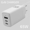 Qoltec Ładowarka sieciowa 65W GaN | 5-20V | 2.25-3.25A | 2 x USB-C PD | 1 x USB QC 3.0 | Biała