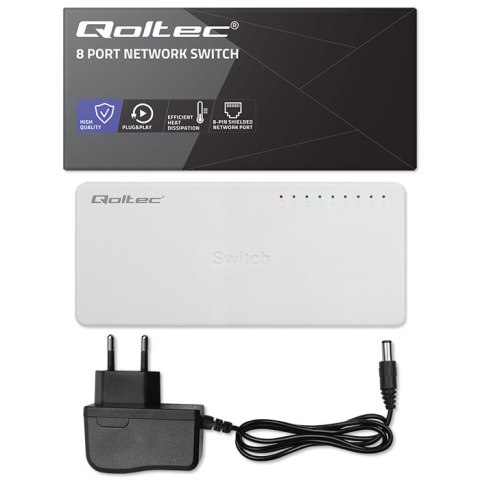Qoltec SWITCH Przełącznik sieciowy 8 x port RJ45 | 100Mbps | Fast Ethernet | LAN