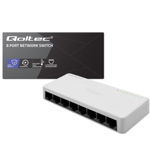 Qoltec SWITCH Przełącznik sieciowy 8 x port RJ45 | 100Mbps | Fast Ethernet | LAN