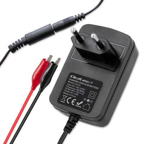 Qoltec Automatyczna ładowarka do akumulatora AGM GEL STD 12V | Prostownik 6W | 1A | Dioda LED