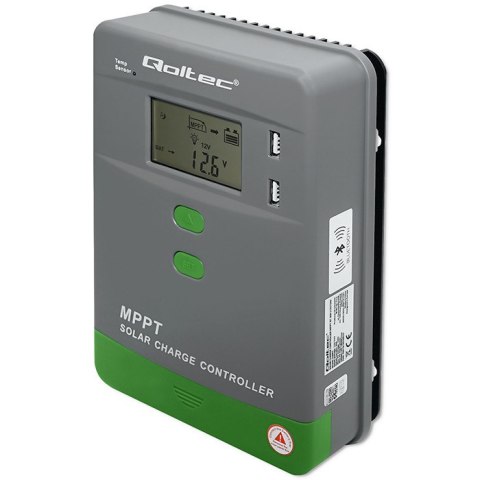 Qoltec Solarny regulator ładowania MPPT z czujnikiem temperatury 40A |12V / 24V | LCD | 2 x USB | Bluetooth | APP | GEL | LiFePO